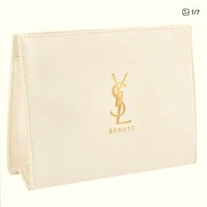 Yves Saint Laurent Beauty Cream Logo Pouch Makeup Bag Authentic New